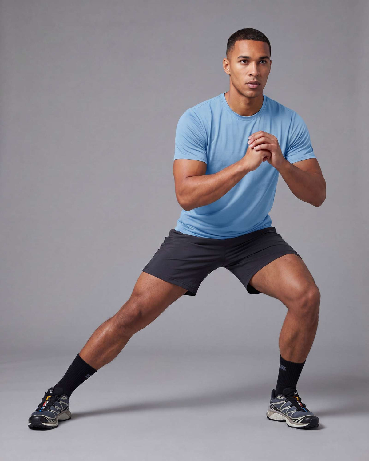 Real Essentials 5 Pack Men's Dry Fit Short Sleeve Crew T Shirts Gym Tees Athletic Workout - Solid Black, Charcoal, Navy Blazer, Solid Clear Sky, Solid Desert Sage