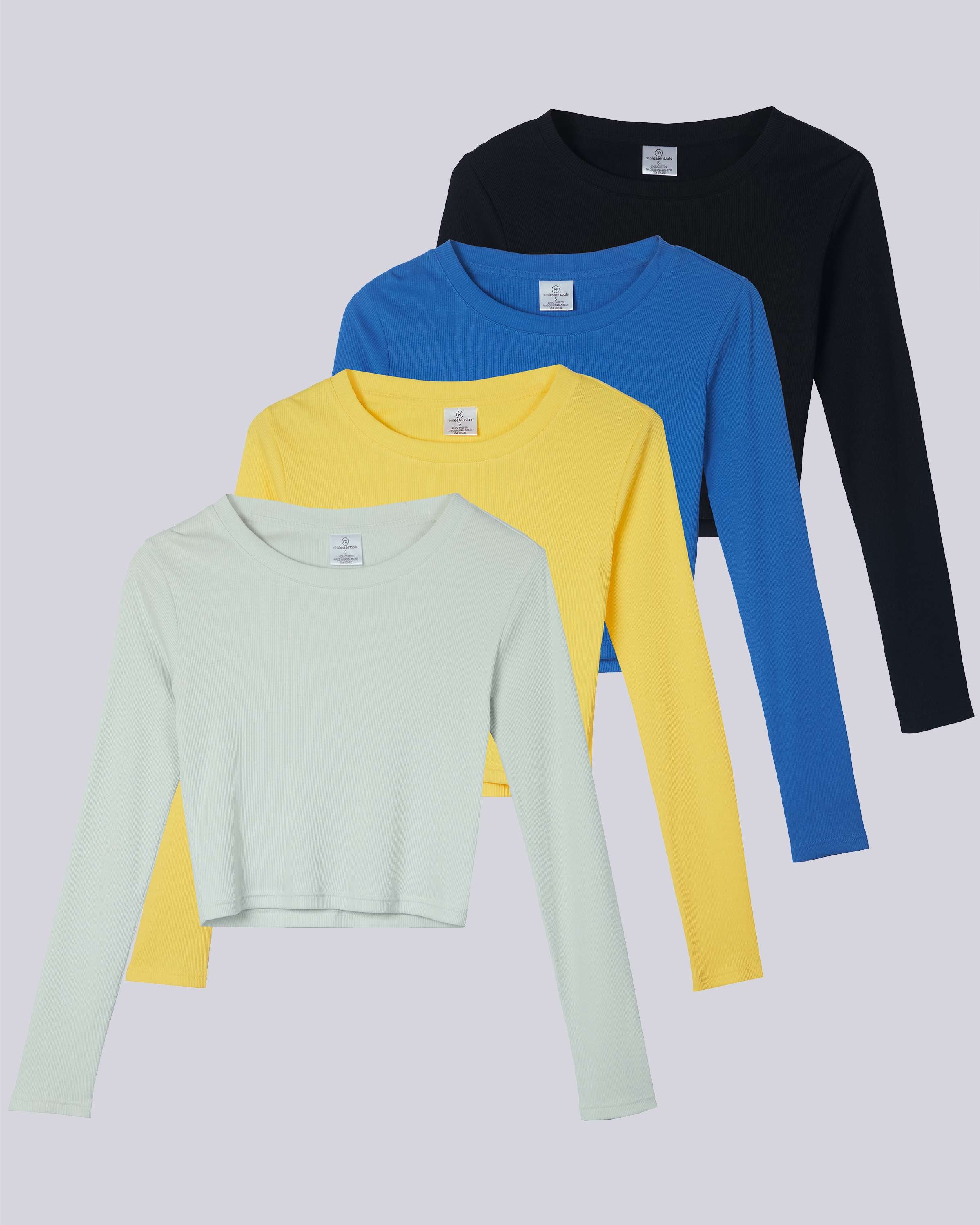 4 Pack: Women's Long Sleeve Ribbed Knit Crop Top (Available in Plus Size)