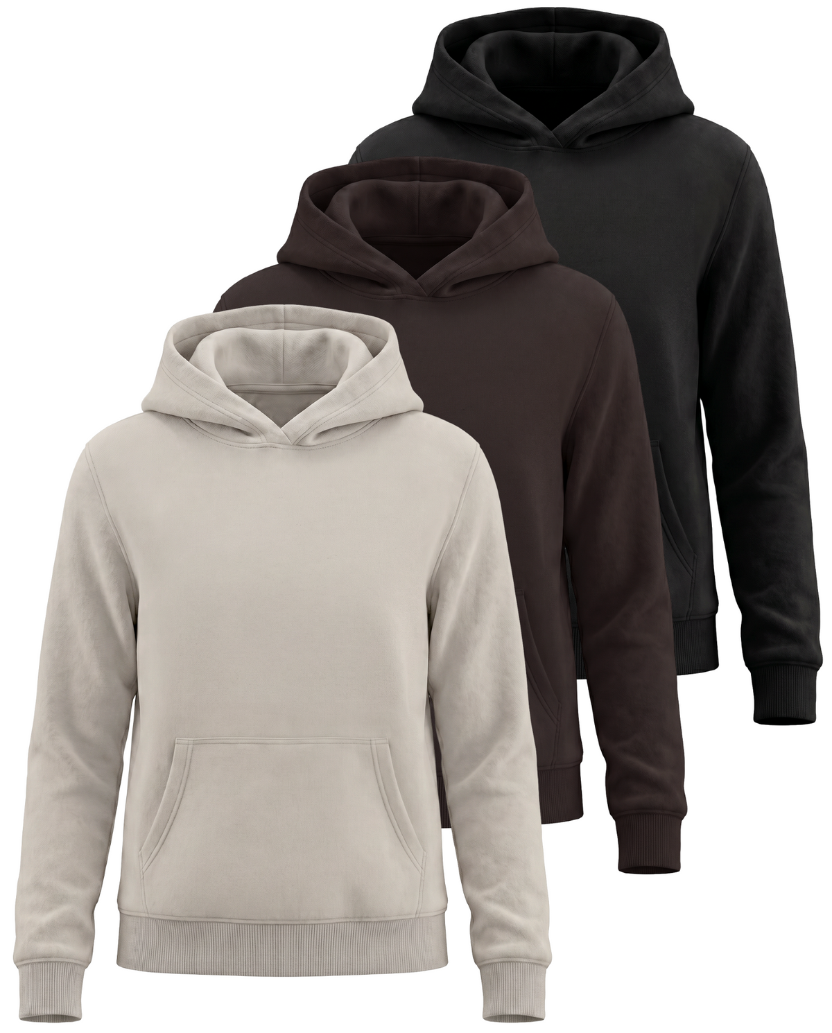 Real Essentials 3 Pack Girls' Fleece Pullover Hoodies Sweatshirts Sweaters Kids Teens Tops - Solid Black, Solid Choc. Torte, Solid Moonbeam