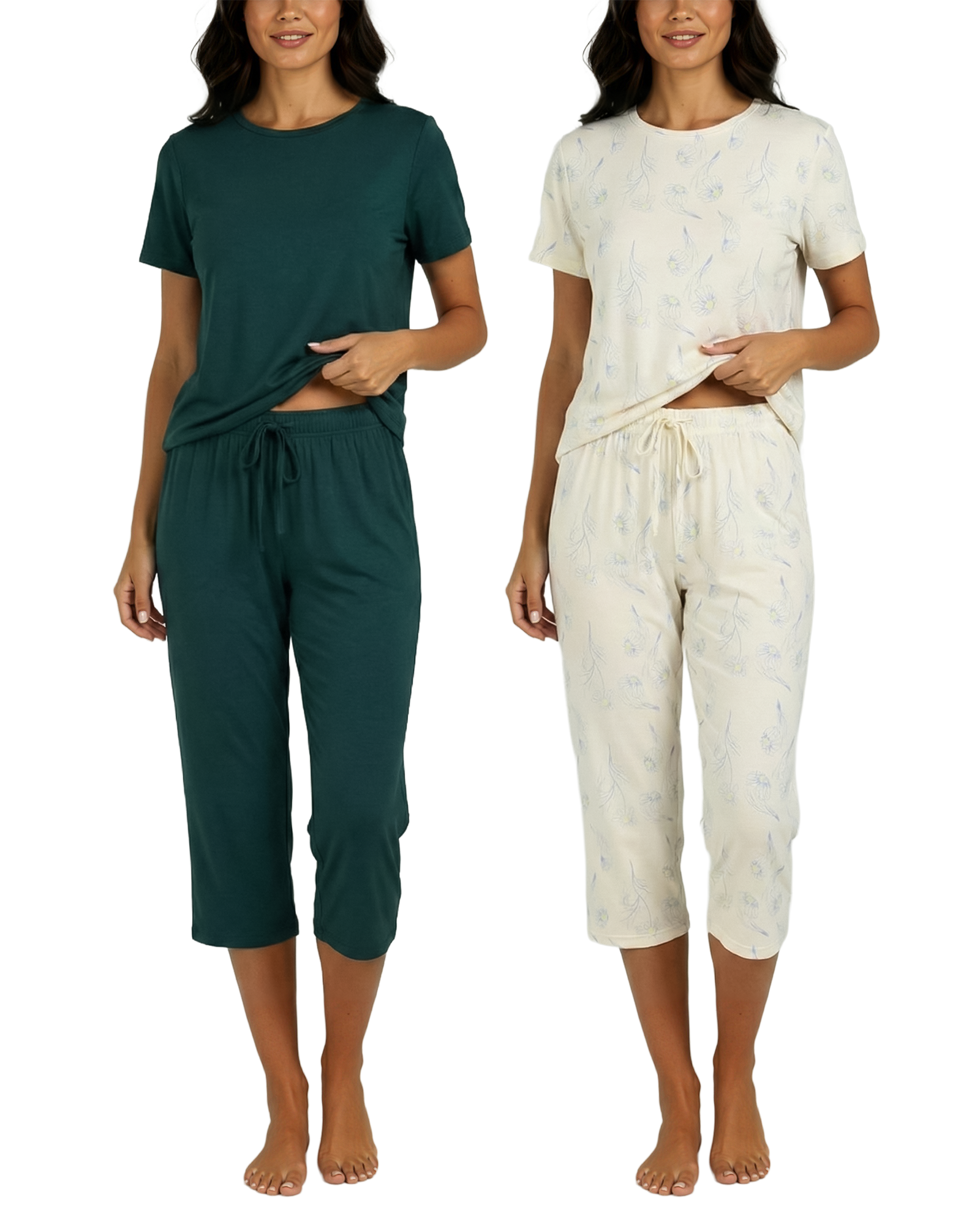 2 Pack: Women's Short-Sleeve PJ Top with Capri Pants