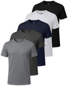 Real Essentials 5 Pack Men's Dry Fit Short Sleeve Crew T Shirts Gym Tees Athletic Workout - Solid Black, Solid Bright White, Navy Blazer, Charcoal, Solid Ultimate Grey