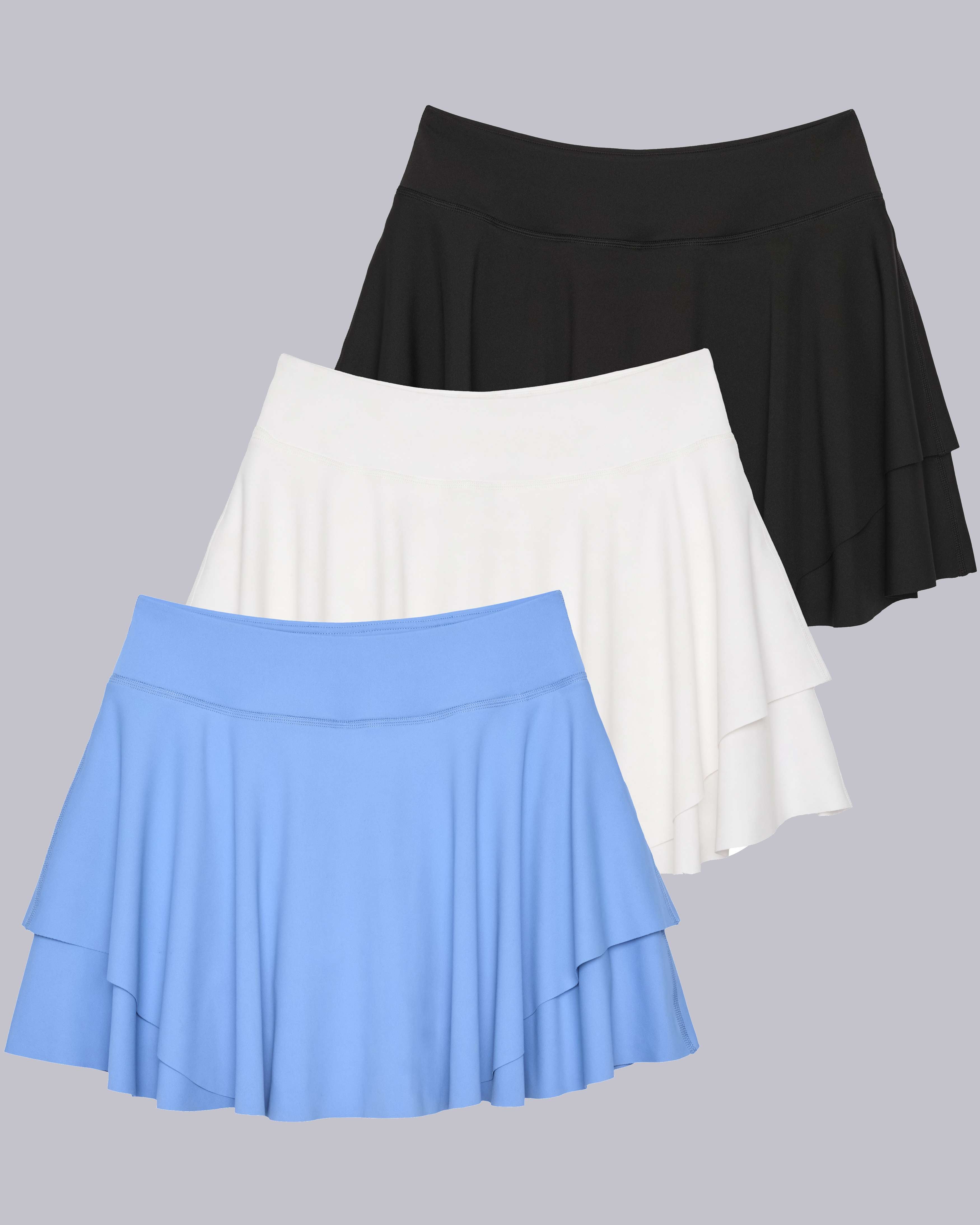 3 Pack: Women's Layered Ruffle Tennis Golf Skort