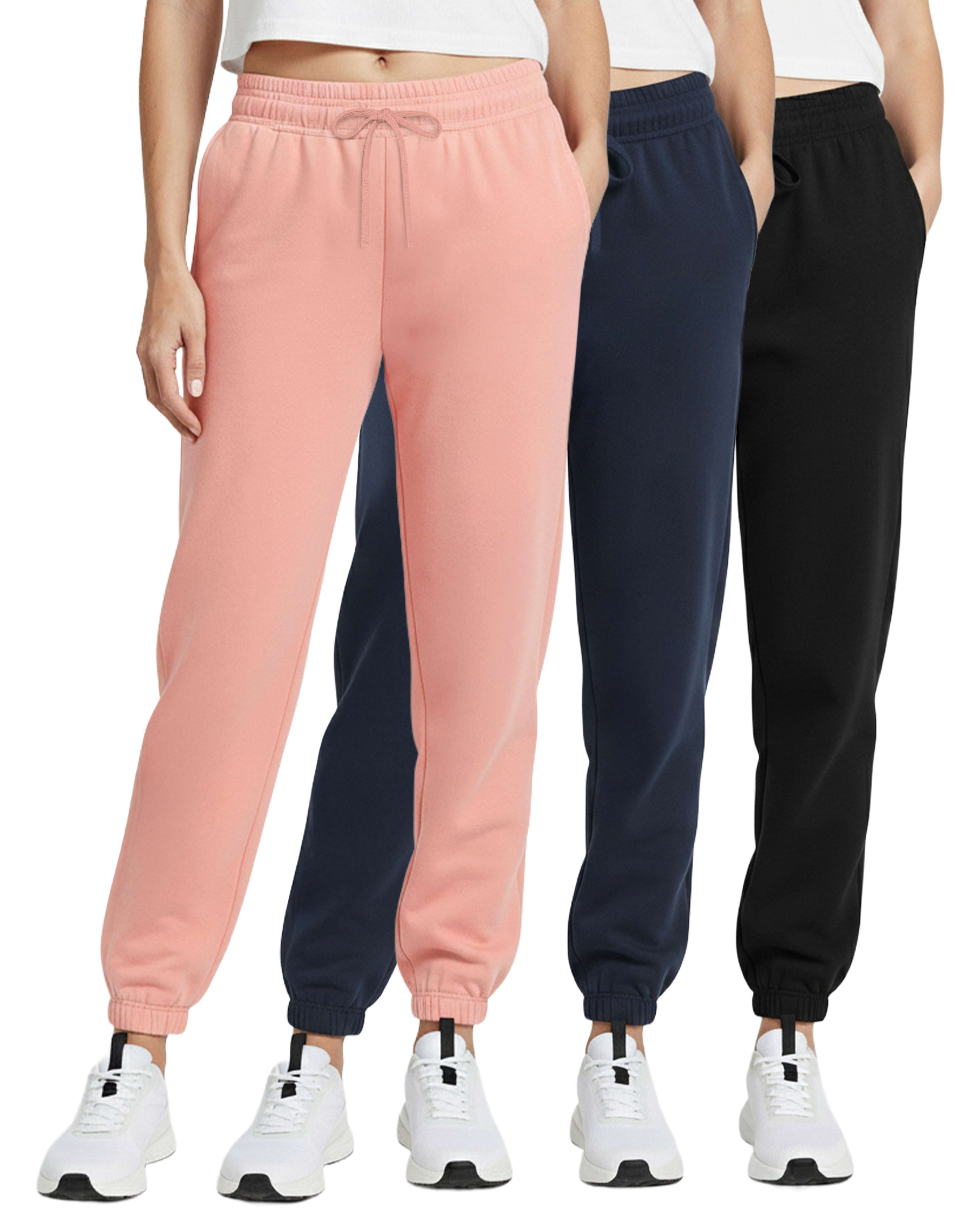 3 Pack: Women's Fleece Jogger Sweatpants with Elastic Cuff (Available in Plus Size)