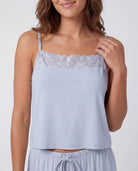 Real Essentials 2 Pack Women's Pajama Sets 2 Piece Lace Trim Cami Tank Shorts Sleepwear PJs - Solid Ballad Blue, Solid Pale Lilac