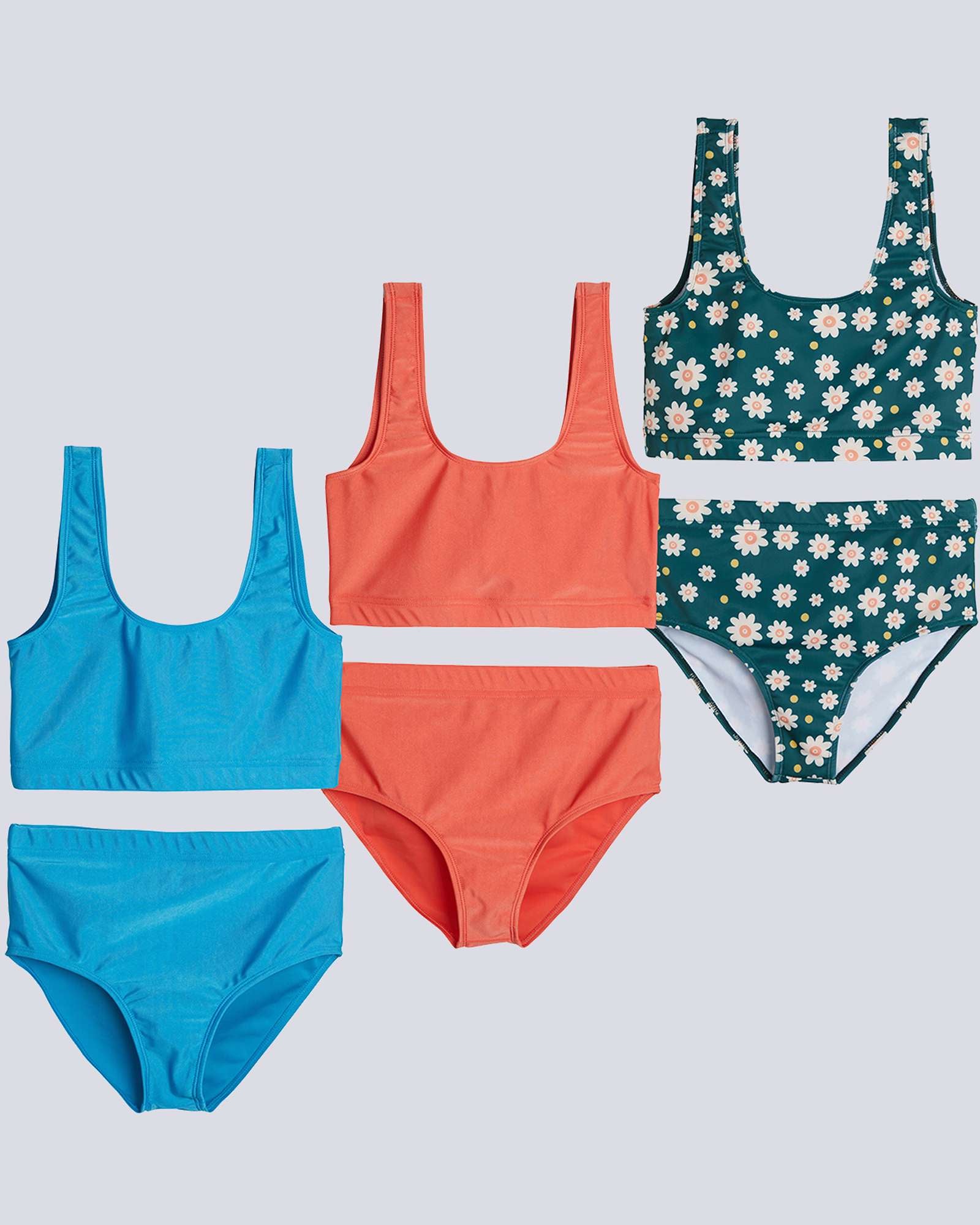 3 Pack: Girl's 2-Piece Beach Sport Bikini Swimsuit - Swimwear for Girls UPF 50+