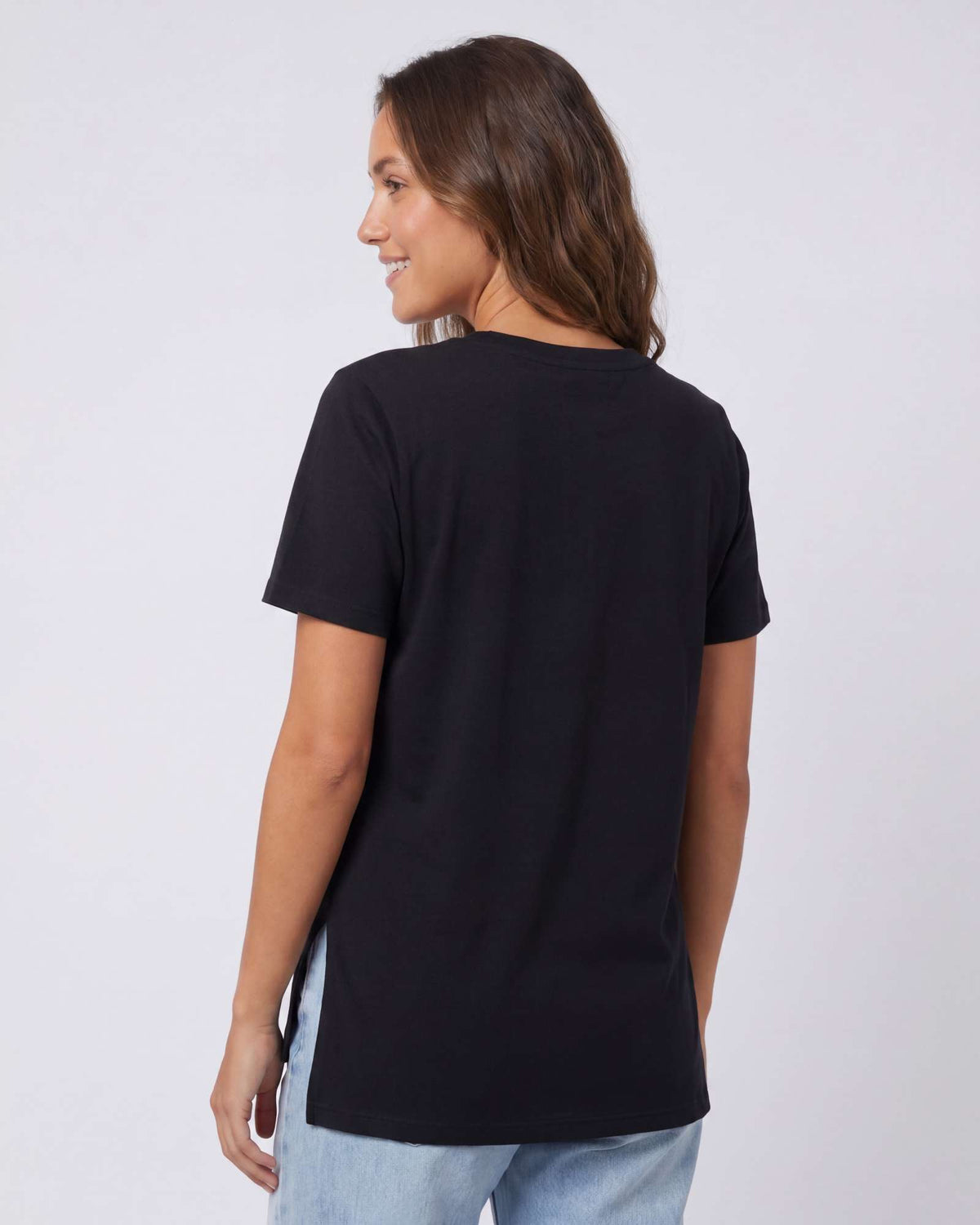 Real Essentials 3 Pack Women's Cotton Tshirts Split Hem Short Sleeve Crew Neck Tees Tops - Solid Black, Solid Navy Blazer, Solid Orchid Petal