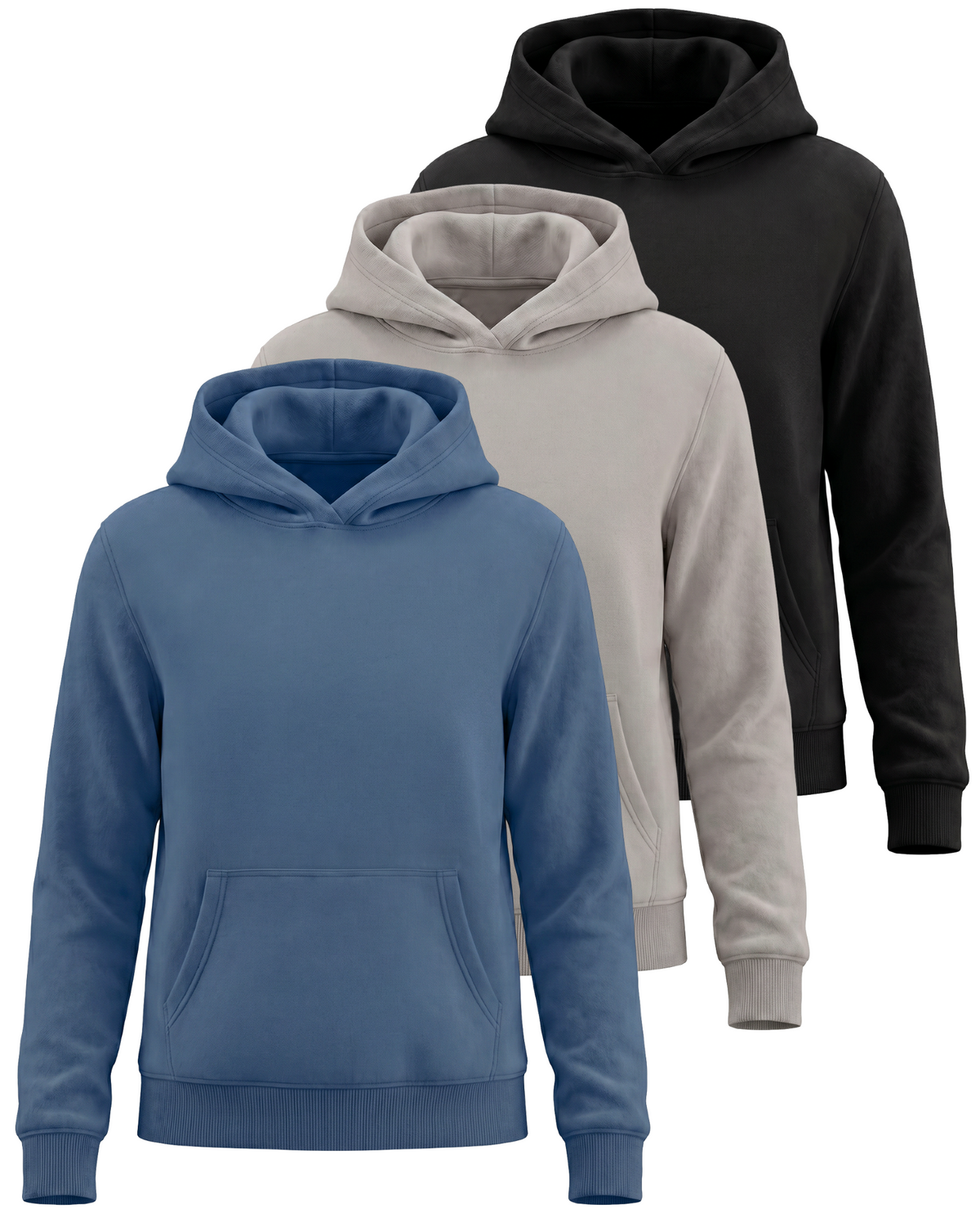 Real Essentials 3 Pack Girls' Fleece Pullover Hoodies Sweatshirts Sweaters Kids Teens Tops - Solid Black, Solid Dove, Solid Copen Blue