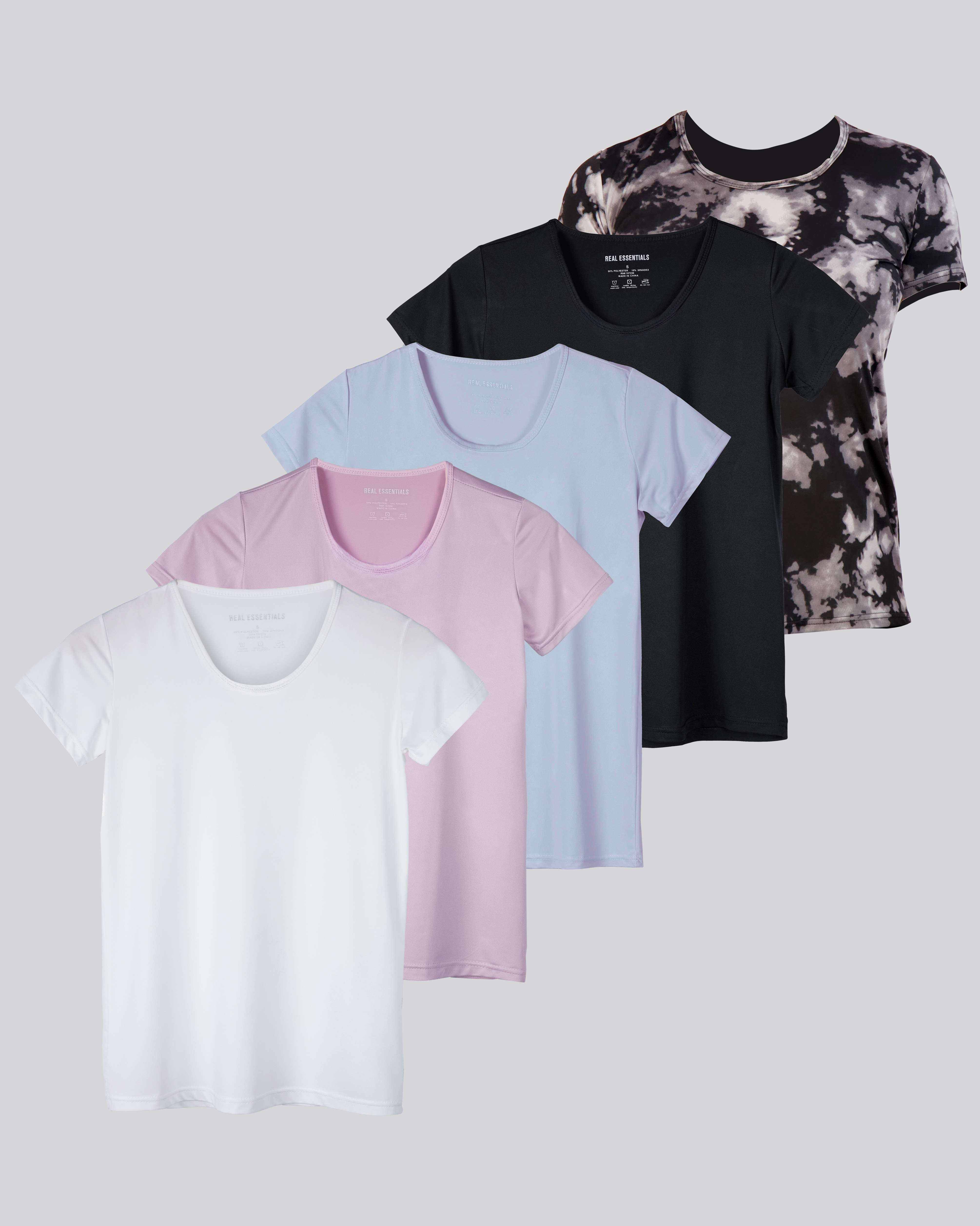 5 Pack: Womens Dry Fit Short-Sleeve Crew Neck Active T-Shirt