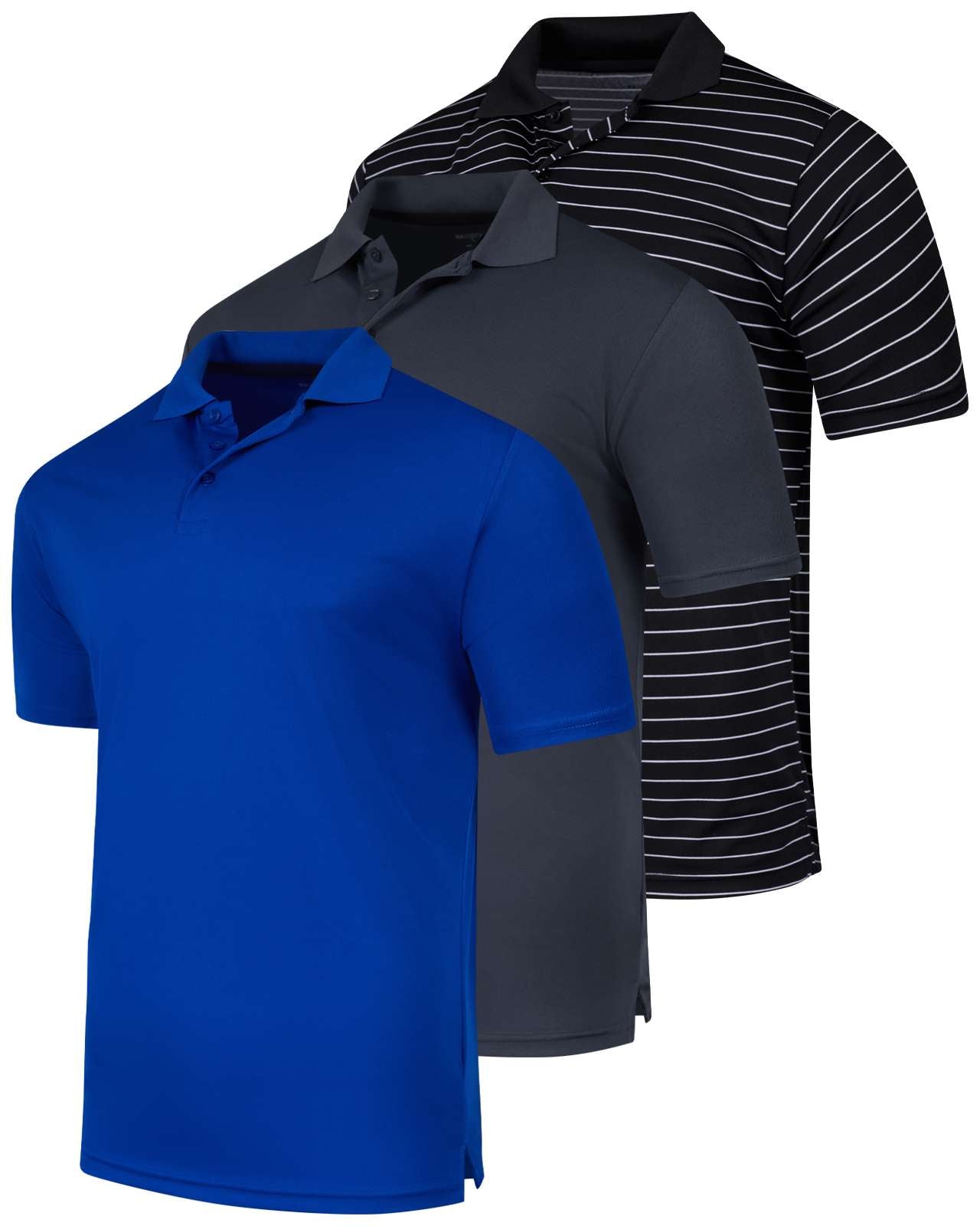 3 Pack: Mens Quick-Dry Short Sleeve Performance Polo Shirt