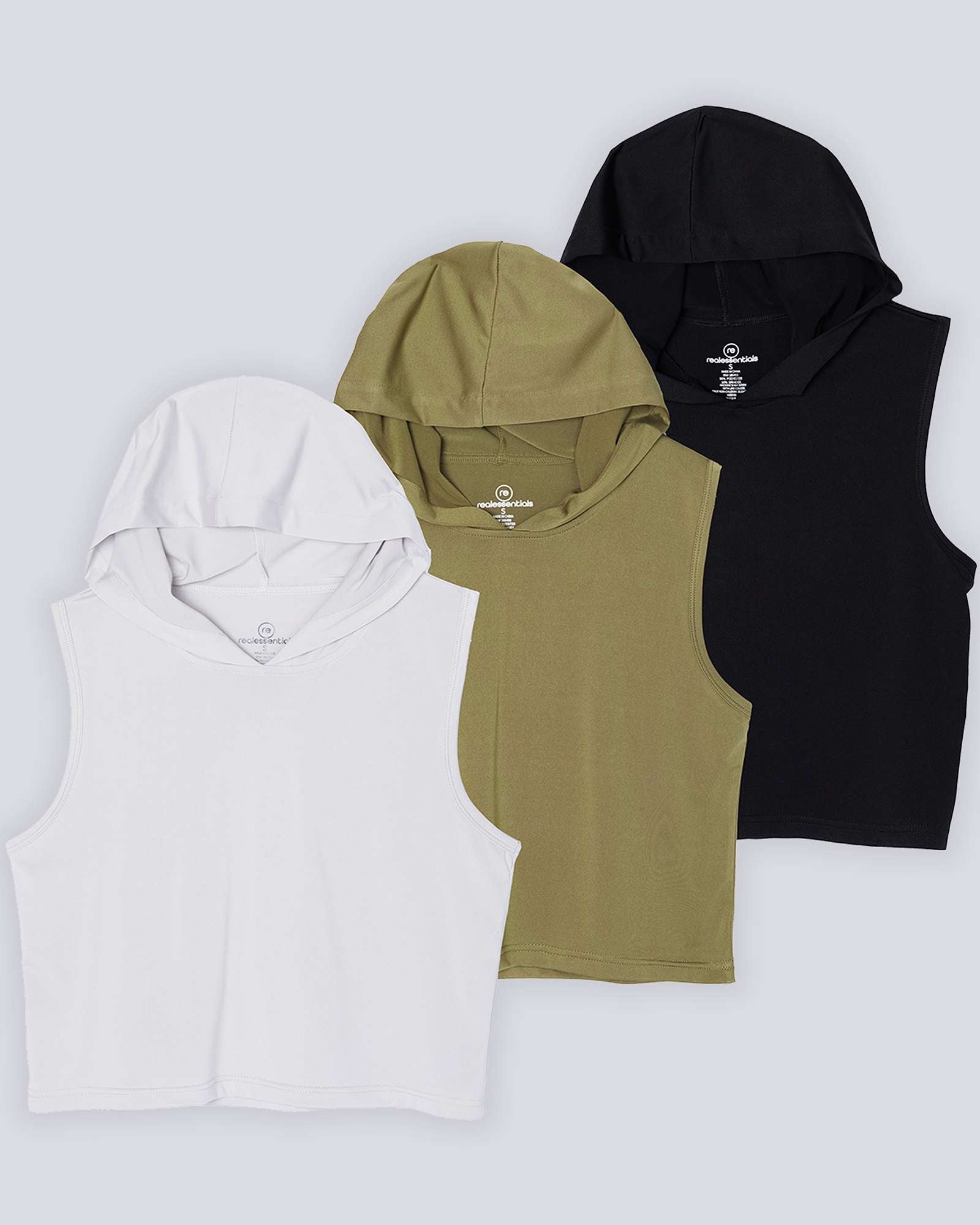 3 Pack: Women's Sleeveless Cropped Tank Top Hoodie