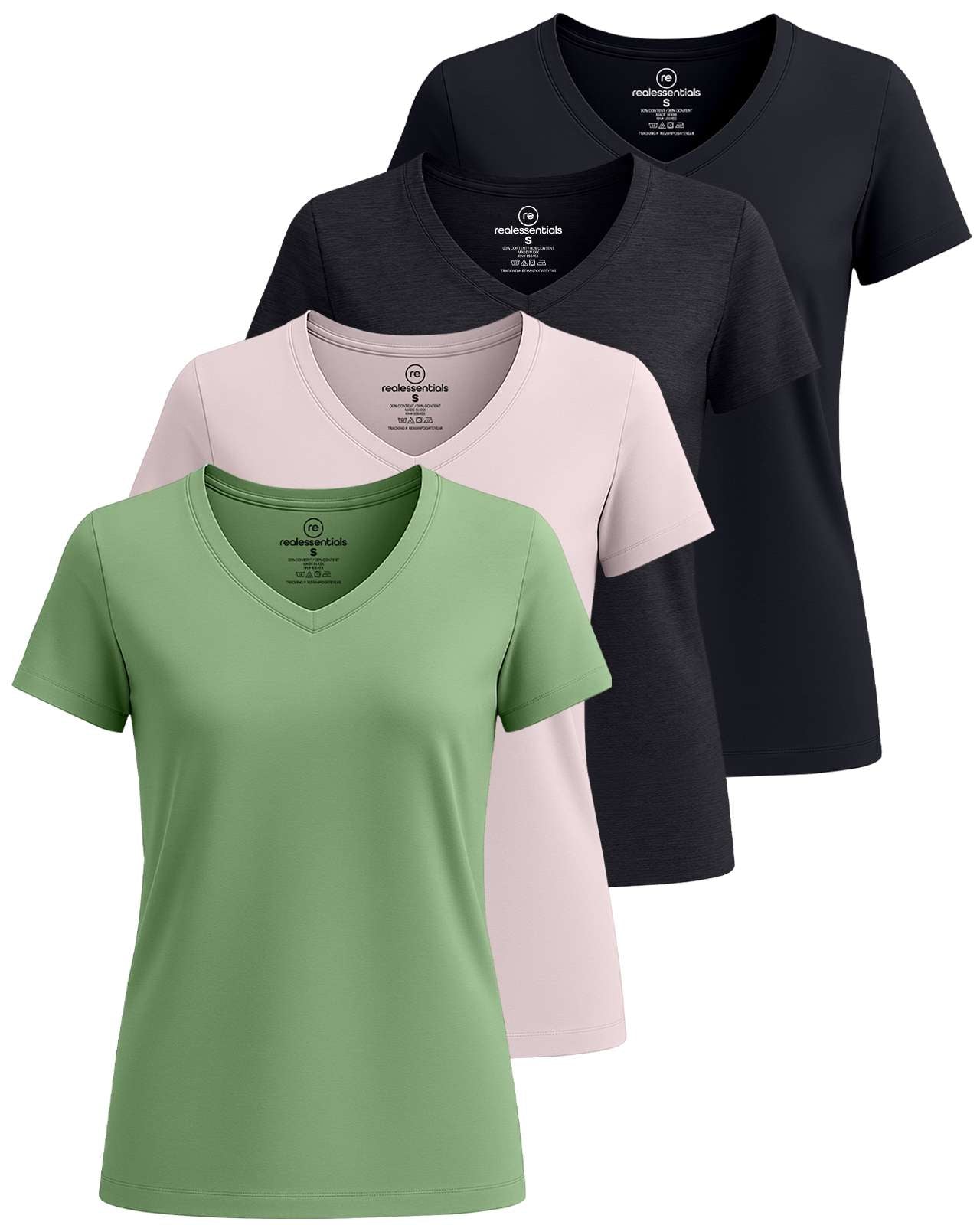 4 Pack: Women's Short-Sleeve V-Neck T-Shirt (Available in Plus Size)
