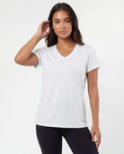 Real Essentials 5 Pack Women's V Neck Tshirts Short Sleeve Dry Fit Workout Tops Tees Shirts - Solid Bright White, Solid Bright White, Solid Bright White, Solid Bright White, Solid Bright White