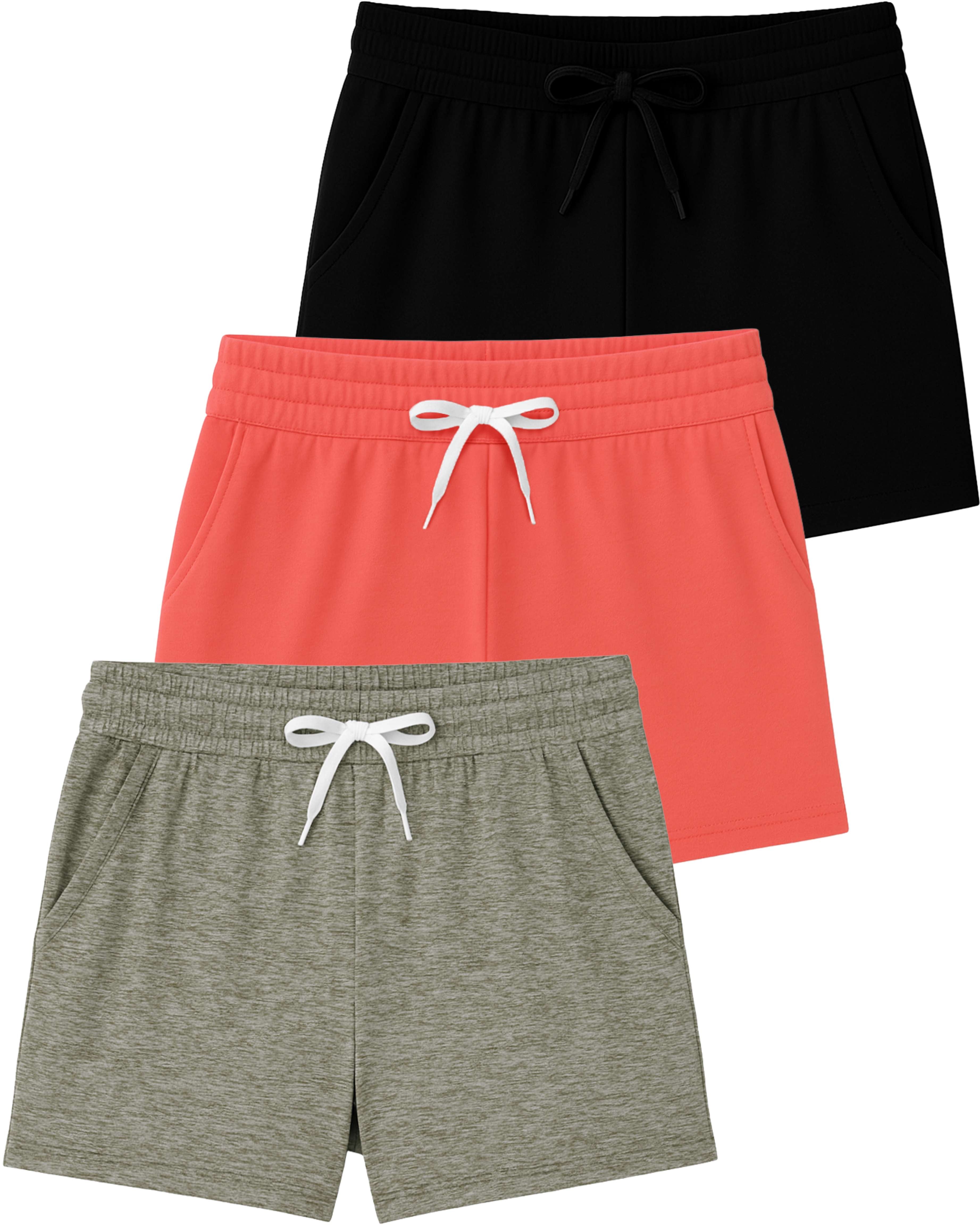 3 Pack: Girls' Lounge Comfy Shorts with Drawstring