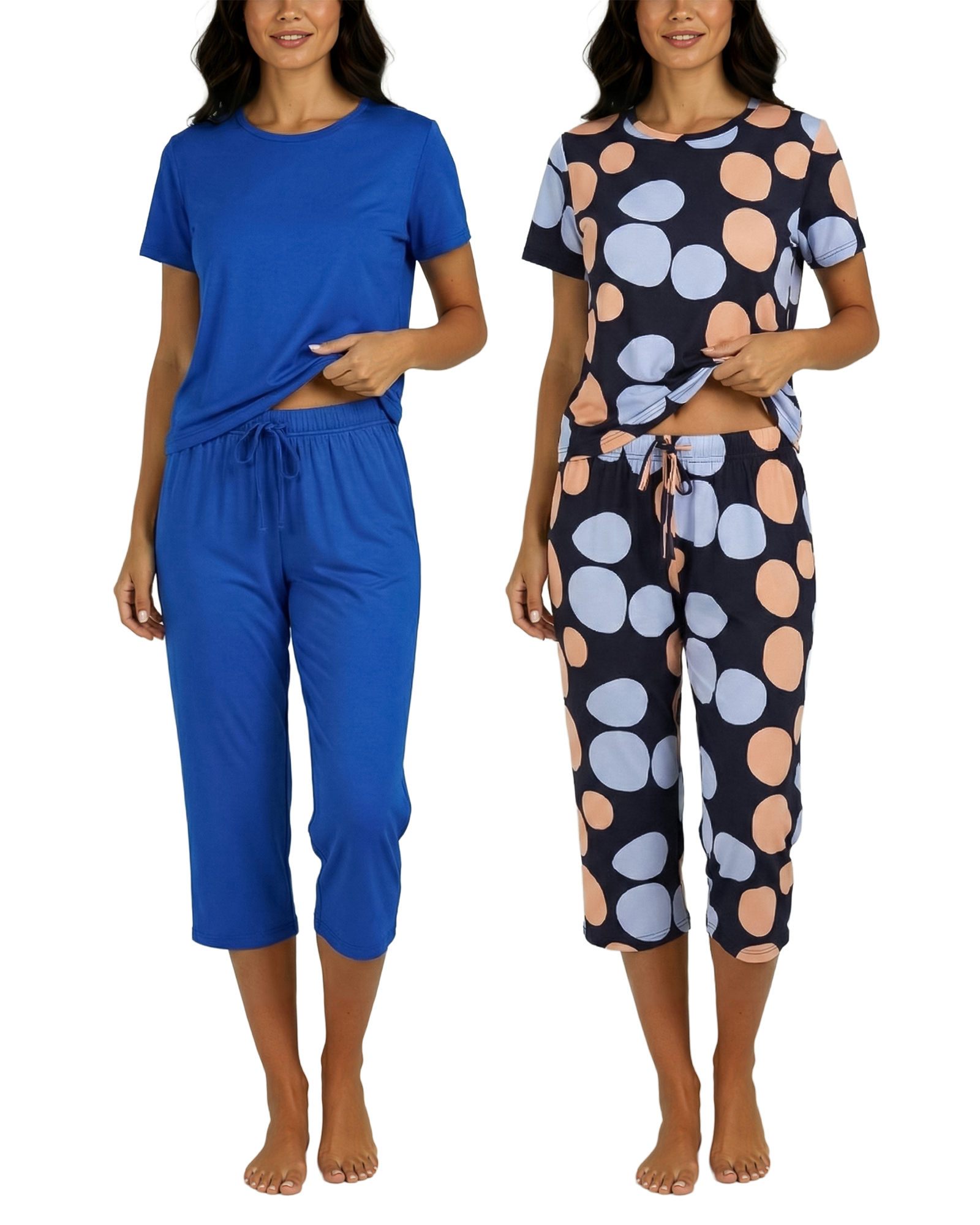 2 Pack: Women's Short-Sleeve PJ Top with Capri Pants