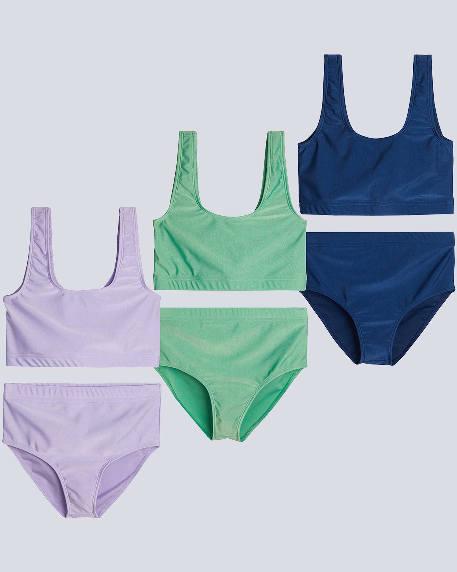 3 Pack: Girl's 2-Piece Beach Sport Bikini Swimsuit - Swimwear for Girls UPF 50+