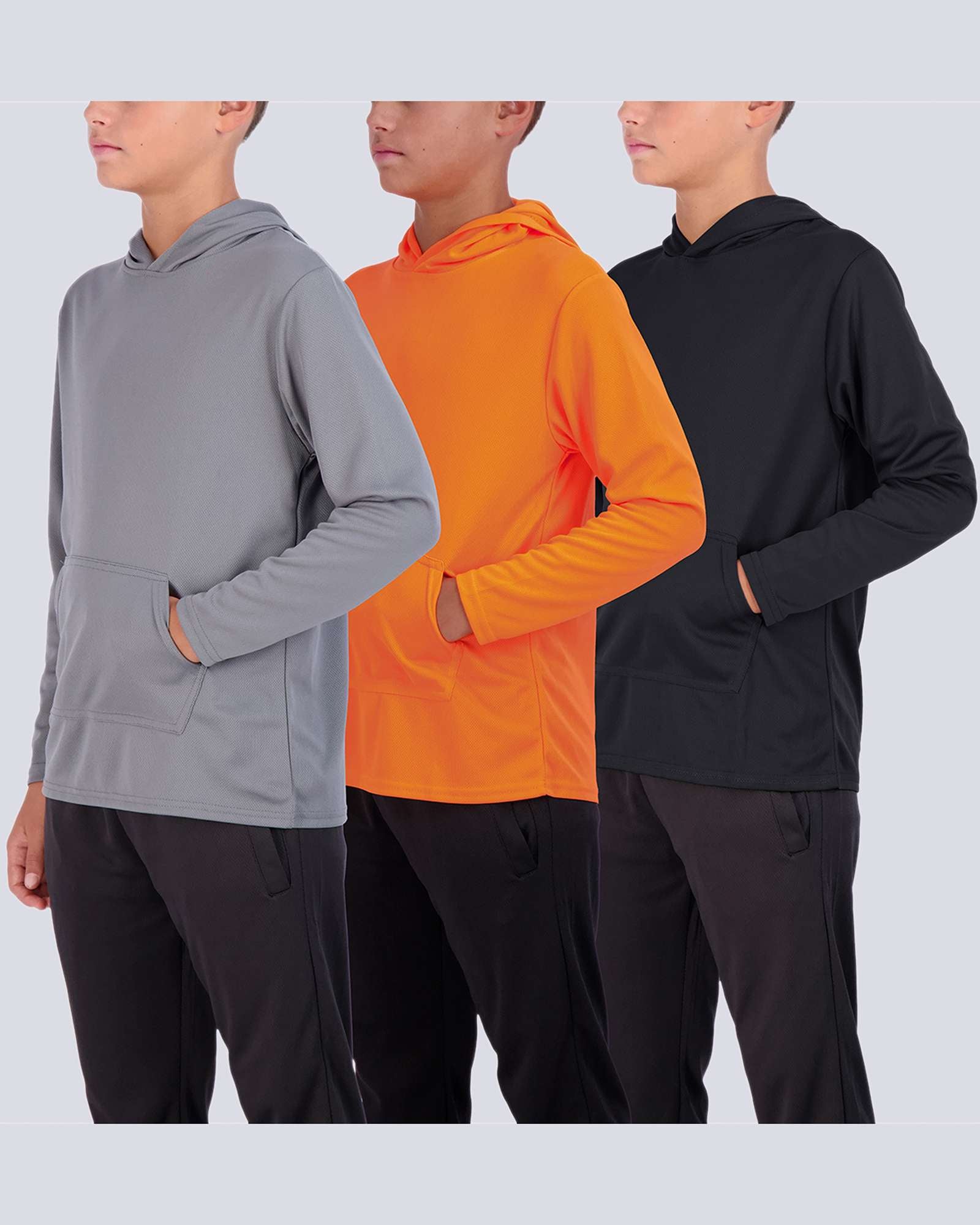 3 Pack: Boys Mesh Long Sleeve Pullover Hoodie Active Sweatshirt