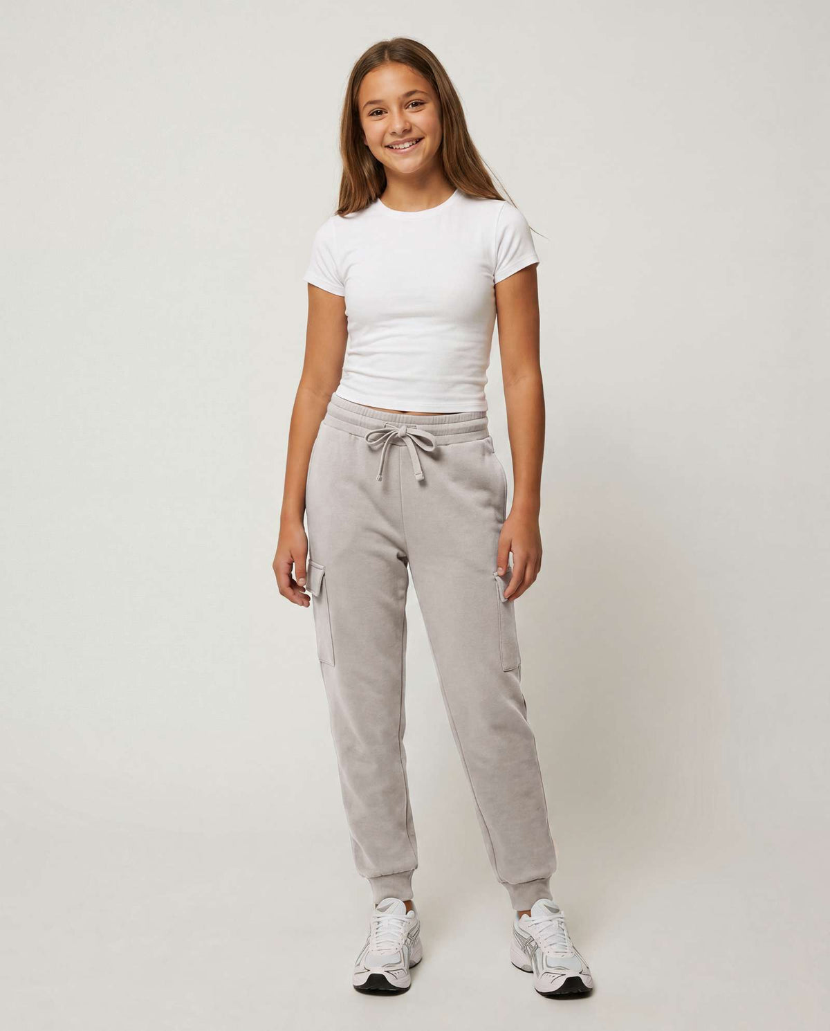 Real Essentials 3 Pack Girls Fleece Cargo Joggers Sweatpants Kids Pants Teen Girl Athletic - Solid Black, Solid Dove, Solid Copen Blue