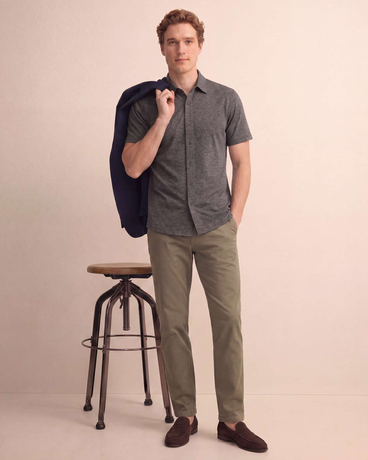 Real Essentials 3 Pack Men's Cotton Short Sleeve Button Down Casual Work Shirt Button Up - CHARCOAL HEATHER