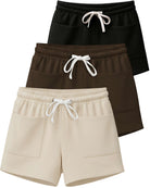 Real Essentials 3 Pack Women's French Terry Shorts Sweatshorts Lounge Gym Square Pockets - Set 1