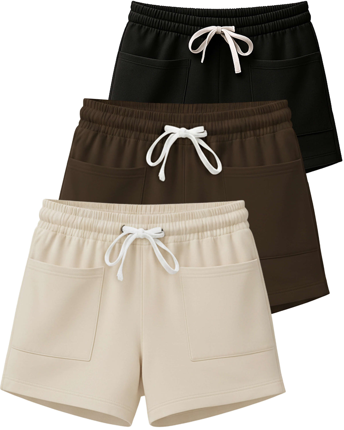 Real Essentials 3 Pack Women's French Terry Shorts Sweatshorts Lounge Gym Square Pockets - Set 1