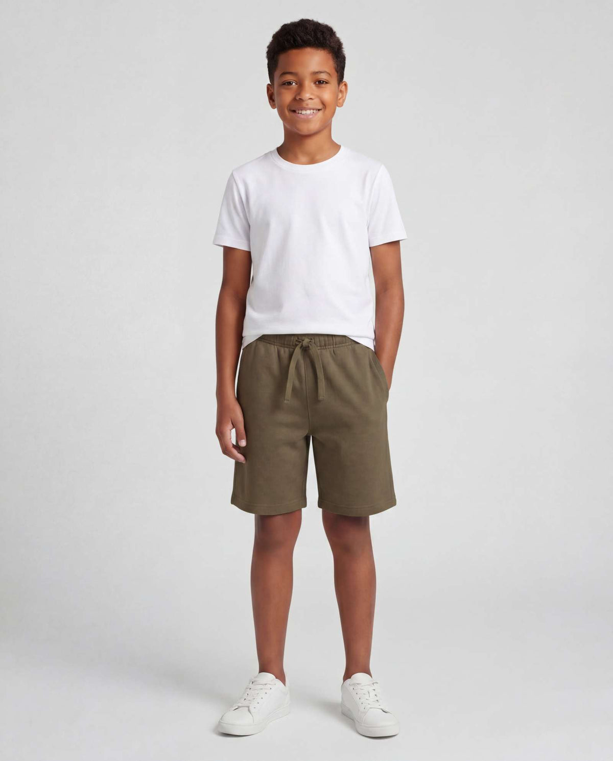 Real Essentials 3 Pack Boys' Fleece Shorts Athletic Gym Kids Teens Pajama Sleep Pockets - Solid Black, Solid Martini Olive, Solid Sleet