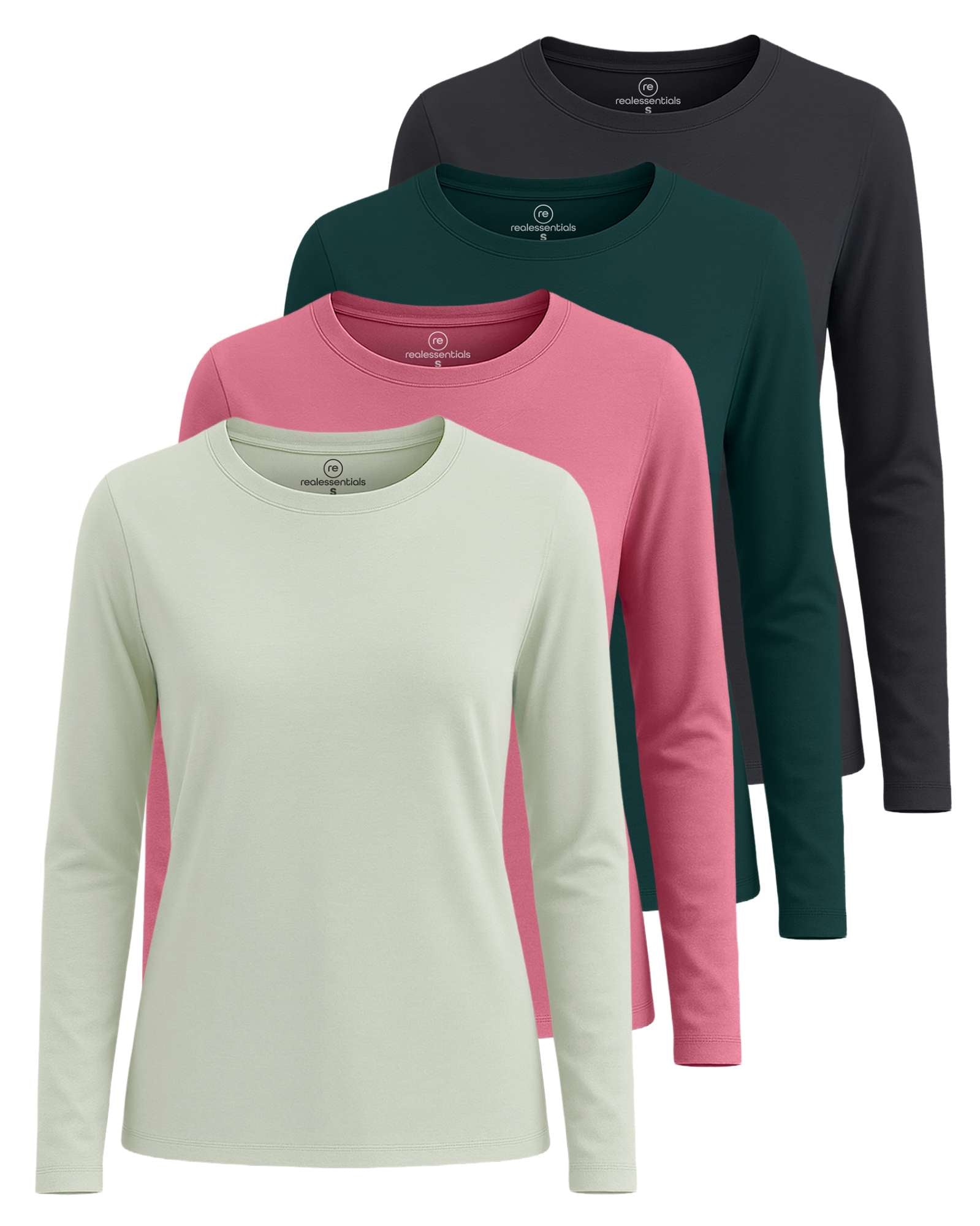 4 Pack: Women's Cotton Classic-Fit Long-Sleeve Crewneck T-Shirt (Available in Plus Size)