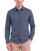 Real Essentials Men's Long Sleeve Cotton Button Down Shirts Casual Work Business Tops - Solid Vintage Indigo