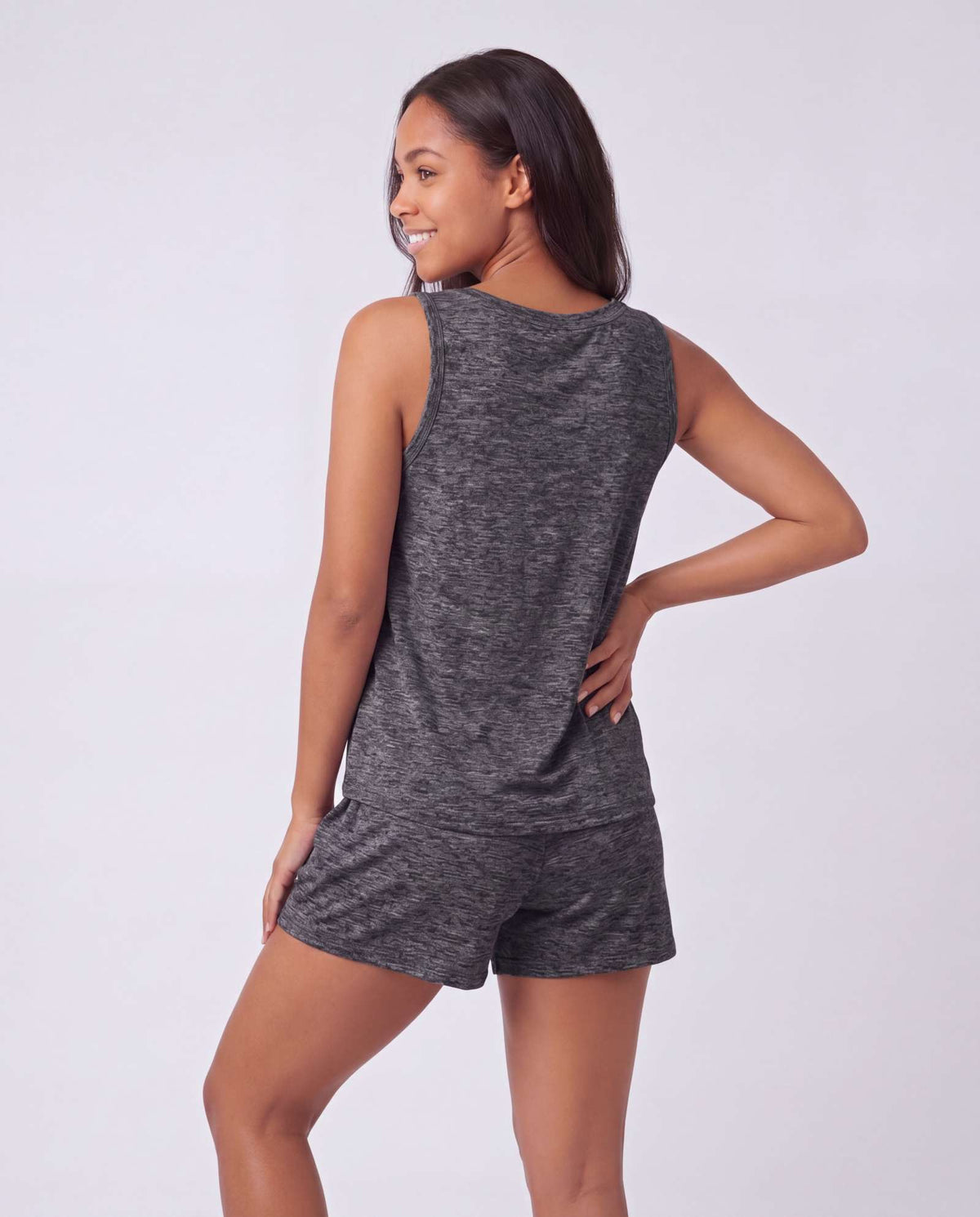 Real Essentials 3 Pack Women's Pajama Sets 3 Piece Crew Tee Tank Top Sleep Shorts Sleepwear - Charcoal Heather