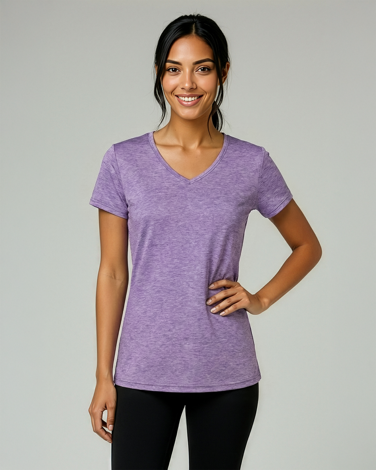 Real Essentials 5 Pack Womens Dry Fit V Neck Workout Tops Athletic T Shirts Gym Yoga Tees - Set 7