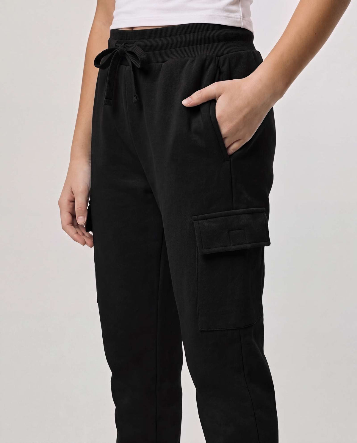 Real Essentials 3 Pack Girls Fleece Cargo Joggers Sweatpants Kids Pants Teen Girl Athletic - Solid Black, Solid Black, Solid Black