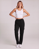 Real Essentials 3 Pack Women's Fleece Cargo Sweatpants Lounge Casual Sweat Pants Pockets - Solid Black, Solid Black, Solid Black