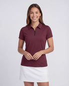 Real Essentials 3 Pack Women's Dry Fit Golf Polo Shirts with Zipper Short Sleeve Collared - Solid Black, Solid Burgundy, Solid Bright White