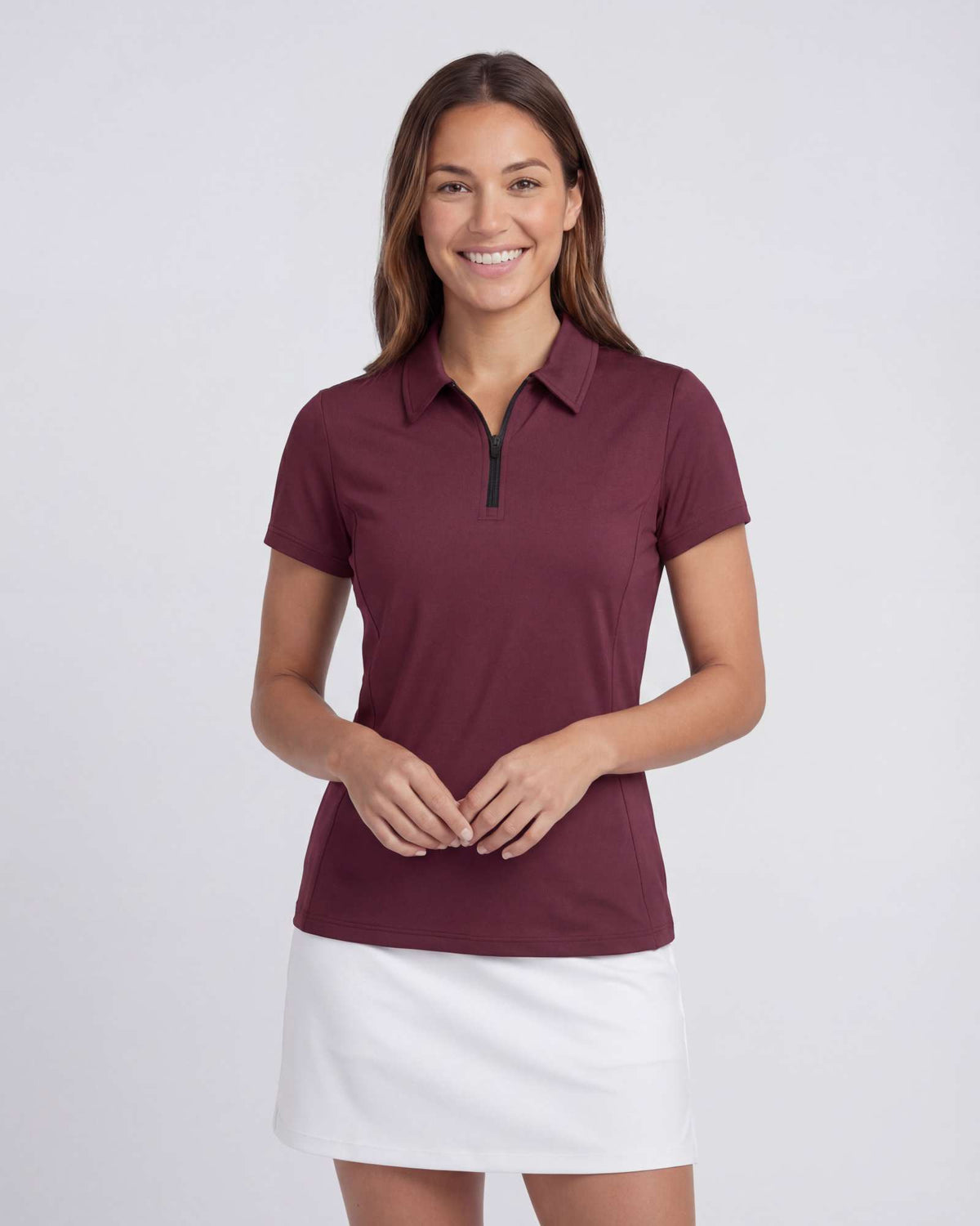 Real Essentials 3 Pack Women's Dry Fit Golf Polo Shirts with Zipper Short Sleeve Collared - Solid Black, Solid Burgundy, Solid Bright White