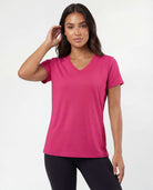 Real Essentials 5 Pack Women's V Neck Tshirts Short Sleeve Dry Fit Workout Tops Tees Shirts - Solid Black, Charcoal, Solid Bright White, Solid Raspberry Sorbet, Solid Fragrant Lilac
