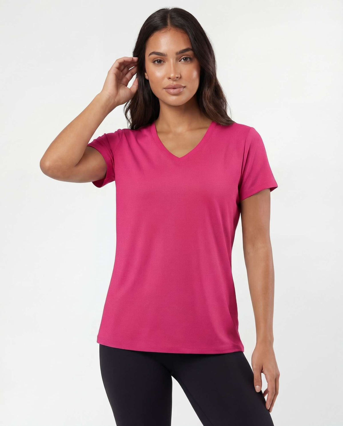 Real Essentials 5 Pack Women's V Neck Tshirts Short Sleeve Dry Fit Workout Tops Tees Shirts - Solid Black, Charcoal, Solid Bright White, Solid Raspberry Sorbet, Solid Fragrant Lilac