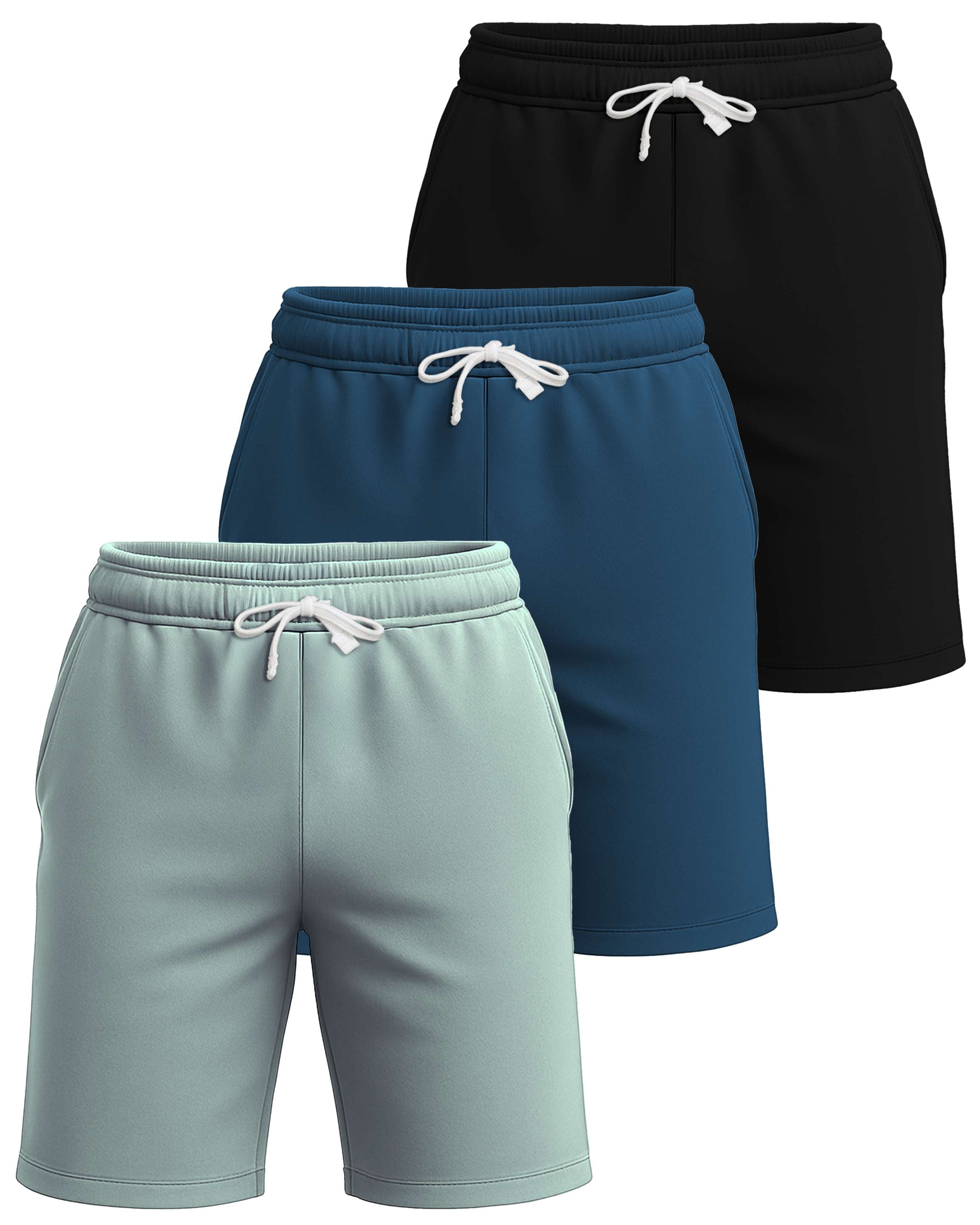 Real Essentials 3 Pack: Men's Cotton 7" French Terry Lounge Sweat Shorts – Sleep Casual Shorts Pockets (Big & Tall Available)