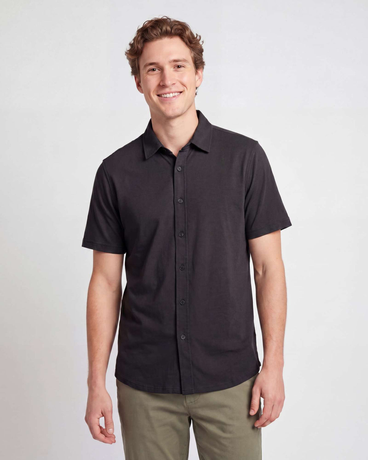 Real Essentials 3 Pack Men's Cotton Short Sleeve Button Down Casual Work Shirt Button Up - SOLID BLACK