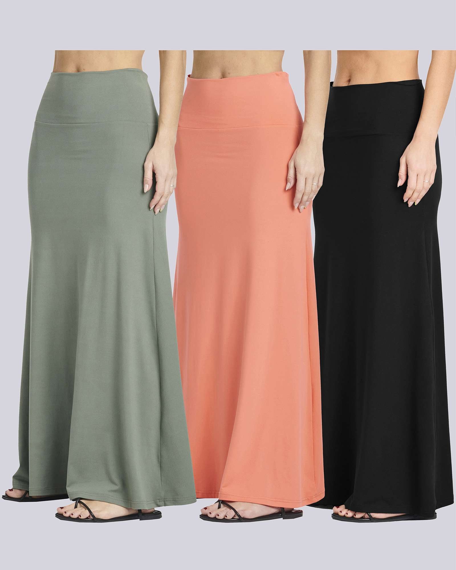 3 Pack: Women's Ultra-Soft Flowy Maxi Skirt