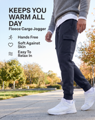 Real Essentials 3 Pack Mens Fleece Cargo Joggers Sweatpants Cuffed Athletic Gym Pockets - Solid Black, Solid Navy Blazer, Charcoal Heather