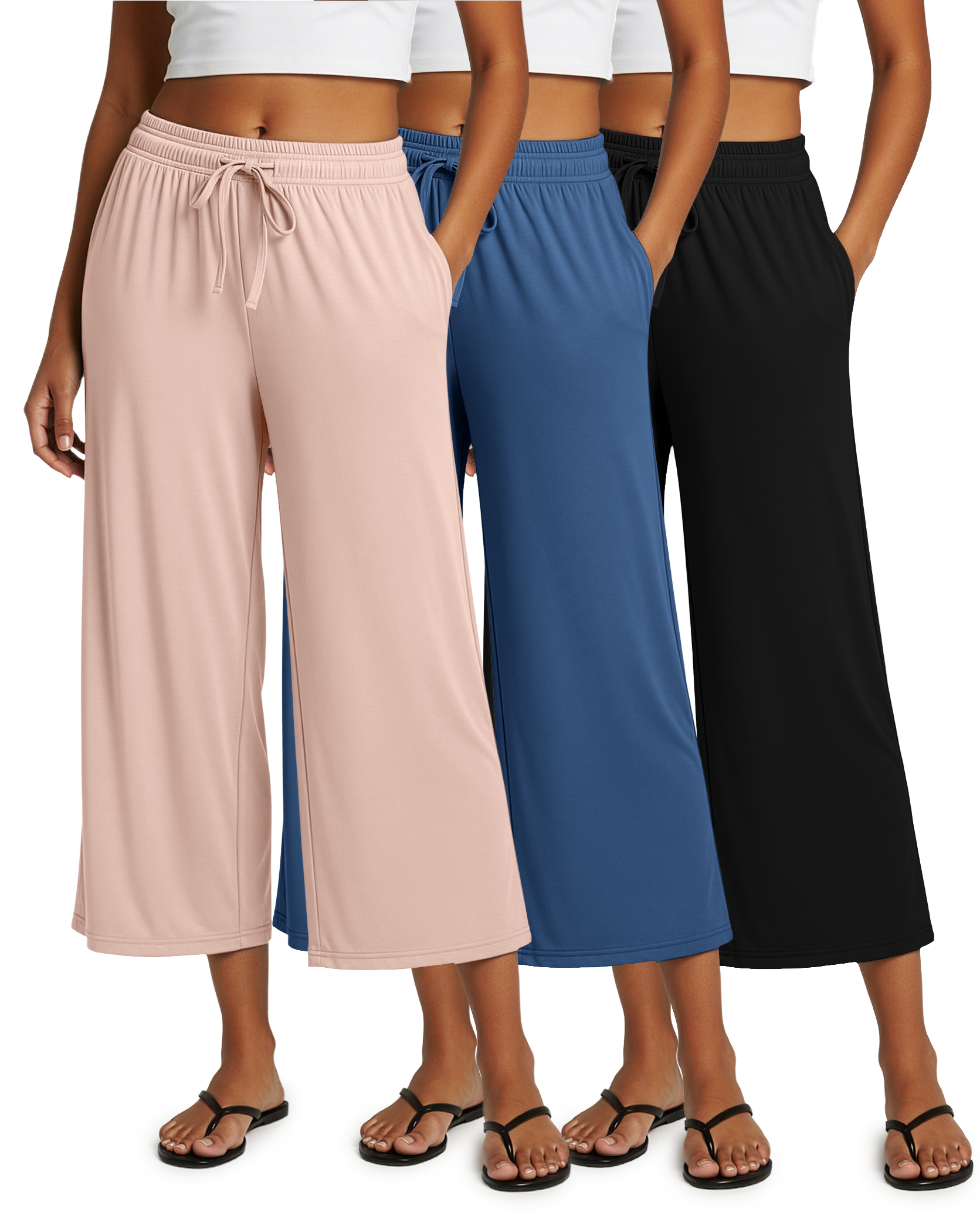 3 Pack: Women's Ultra-Soft Wide Leg Capri Pants