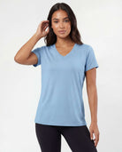 Real Essentials 5 Pack Women's V Neck Tshirts Short Sleeve Dry Fit Workout Tops Tees Shirts - Solid Black, Charcoal, Navy Blazer, Clear Sky, Solid Moonlight Mauve