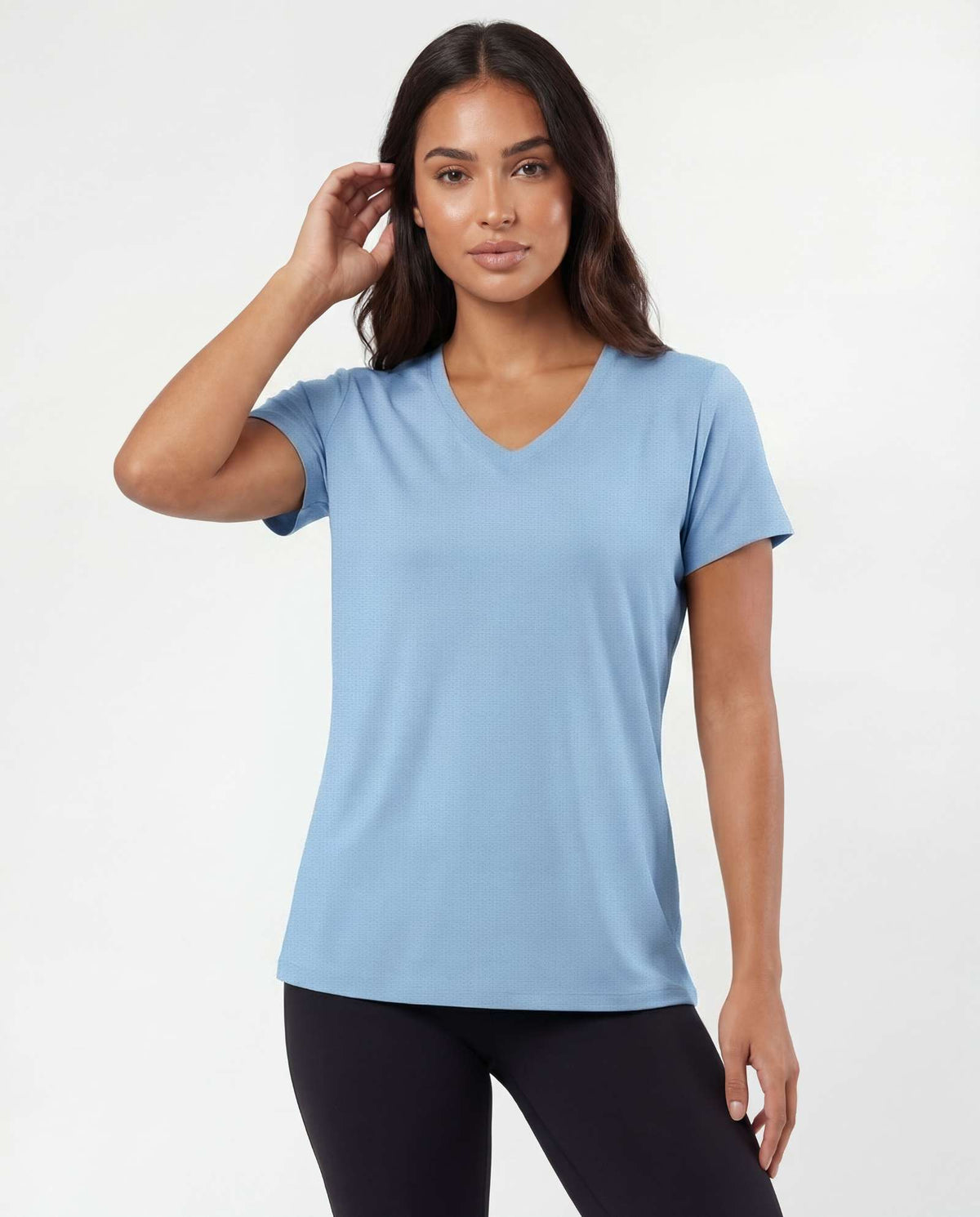 Real Essentials 5 Pack Women's V Neck Tshirts Short Sleeve Dry Fit Workout Tops Tees Shirts - Solid Black, Charcoal, Navy Blazer, Clear Sky, Solid Moonlight Mauve