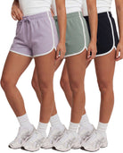Real Essentials 4 Pack Women's Fleece Dolphin Shorts Lounge Sweatshorts Comfy Sleep Pajama - Solid Black, Solid Iceberg Green, Solid Orchid Petal