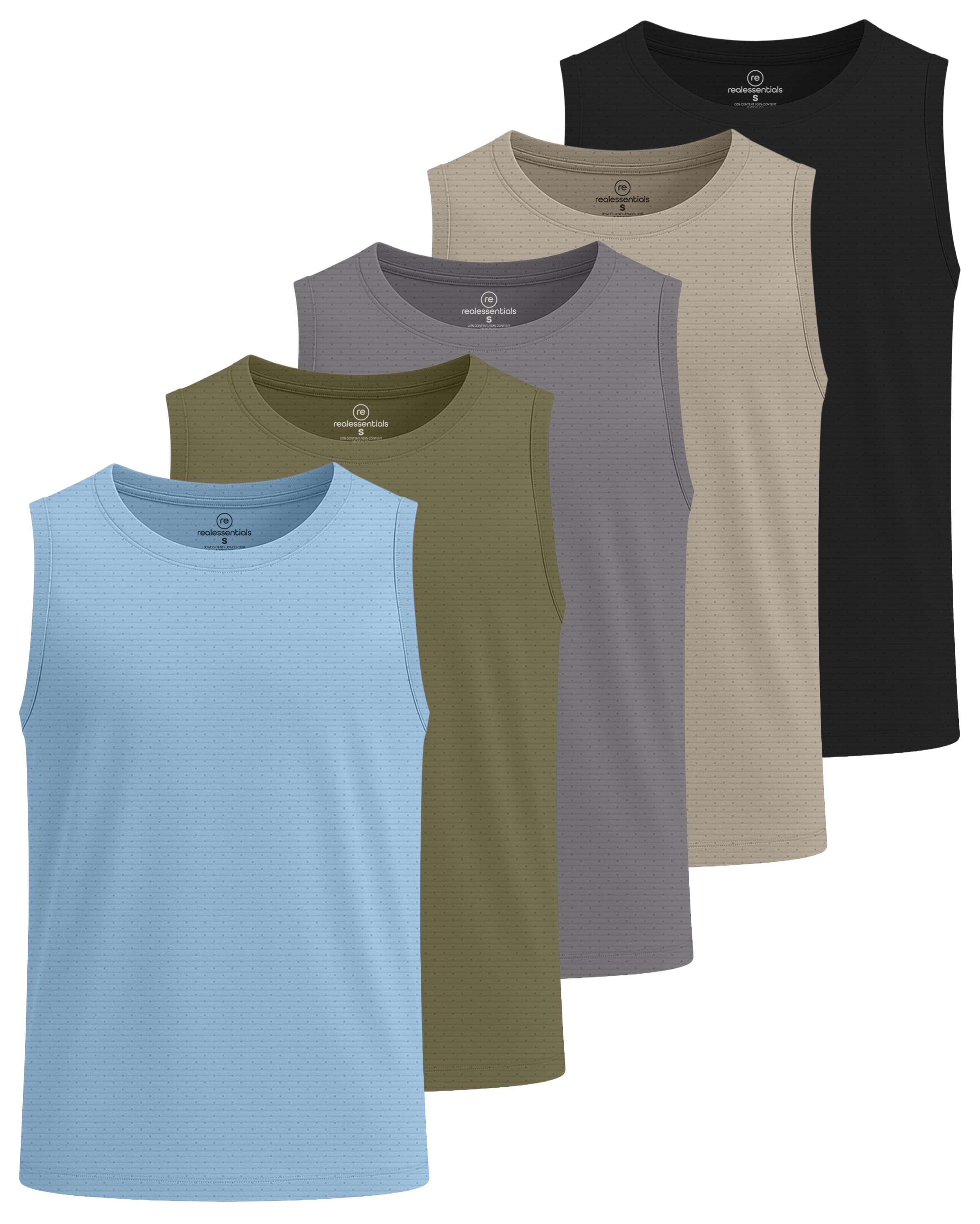 Real Essentials 5 Pack: Boys' Breeze Tech Tank Top -  Sleeveless Athletic Shirt for Kids Youth Teens (Ages 6-18)