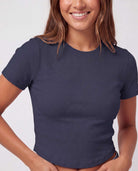 Real Essentials 3 Pack Women's Cropped Cotton Tshirts Ribbed Cap Sleeve Tees Going Out Tops - Solid Black, Solid Navy Blazer, Charcoal Heather