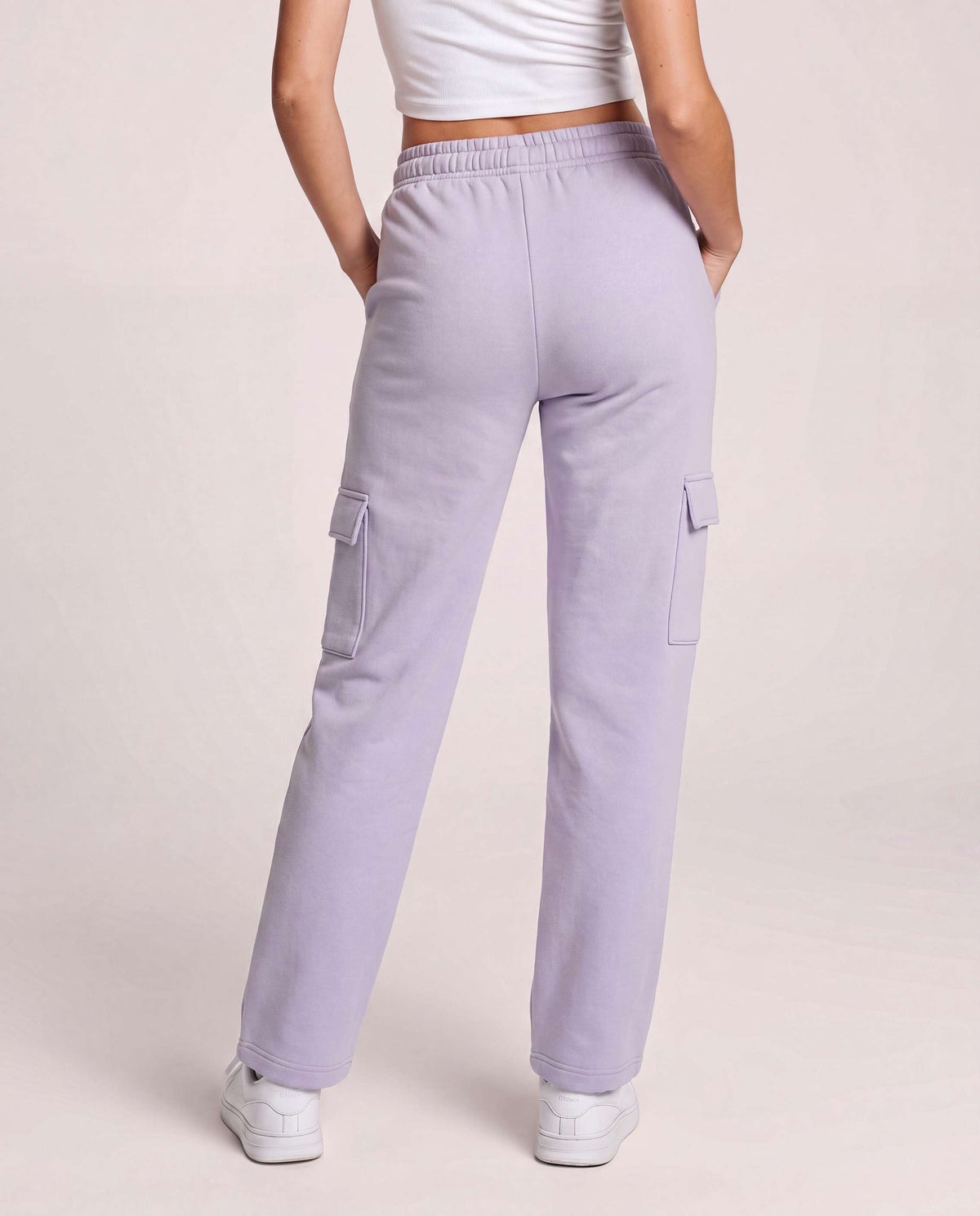 Real Essentials 3 Pack Women's Fleece Cargo Sweatpants Lounge Casual Sweat Pants Pockets - Solid Black, Solid Mojave Desert, Solid Orchid Petal