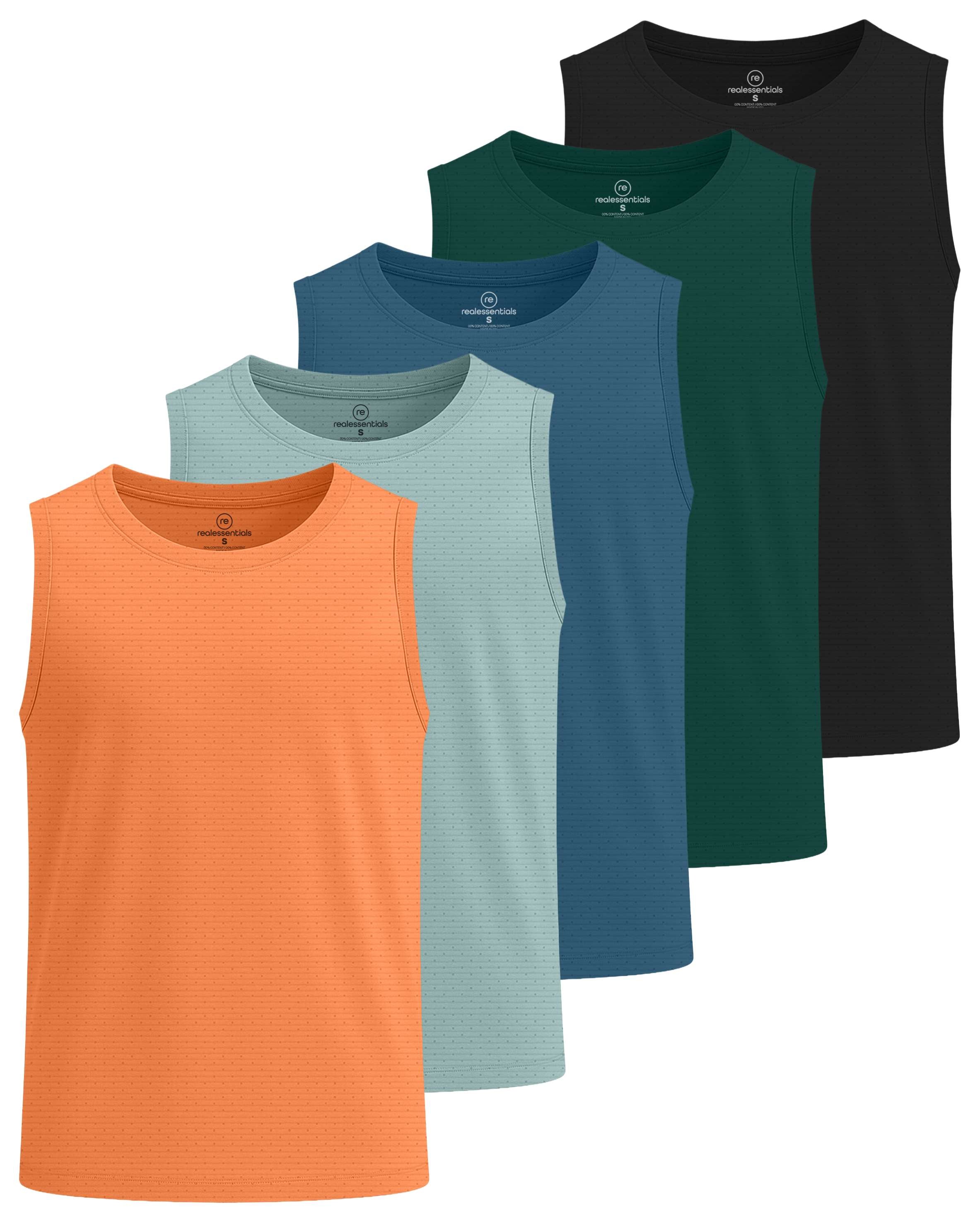 Real Essentials 5 Pack: Boys' Breeze Tech Tank Top -  Sleeveless Athletic Shirt for Kids Youth Teens (Ages 6-18)