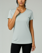 Real Essentials 5 Pack Womens Dry Fit V Neck Workout Tops Athletic T Shirts Gym Yoga Tees - Set 9