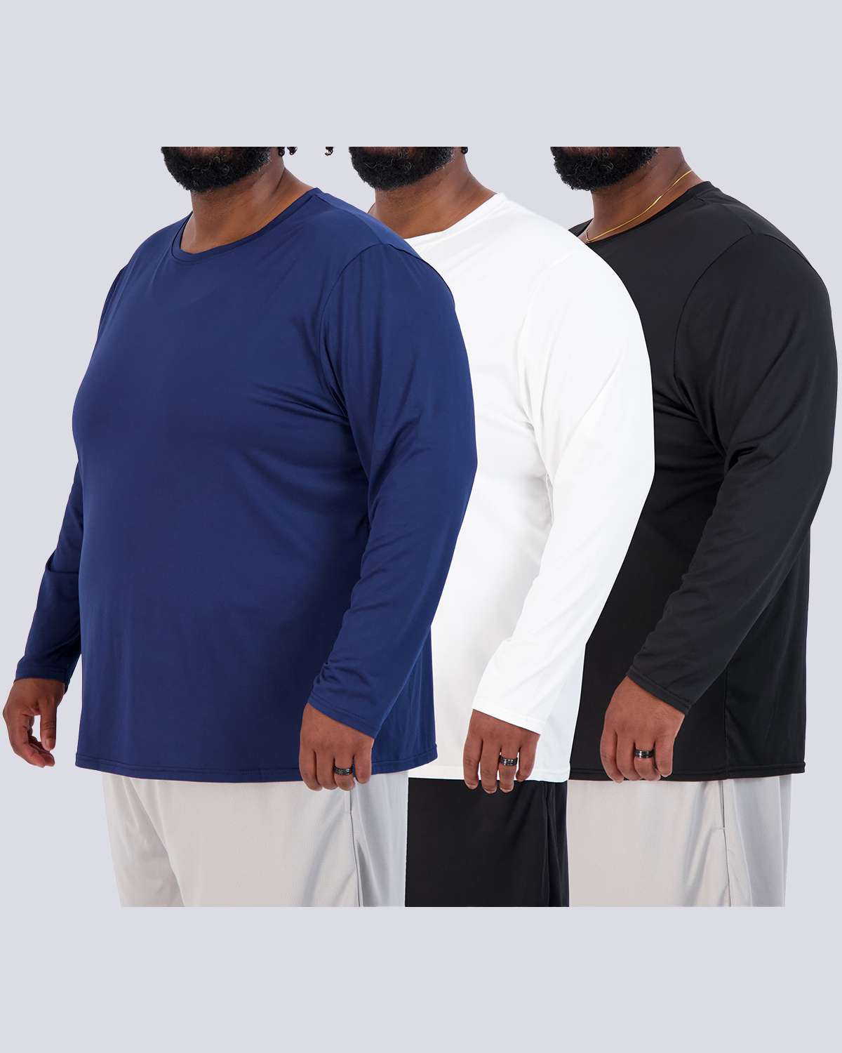 3 Pack: Mens Big & Tall Dry Fit Long-Sleeve Crew Neck T-Shirt
