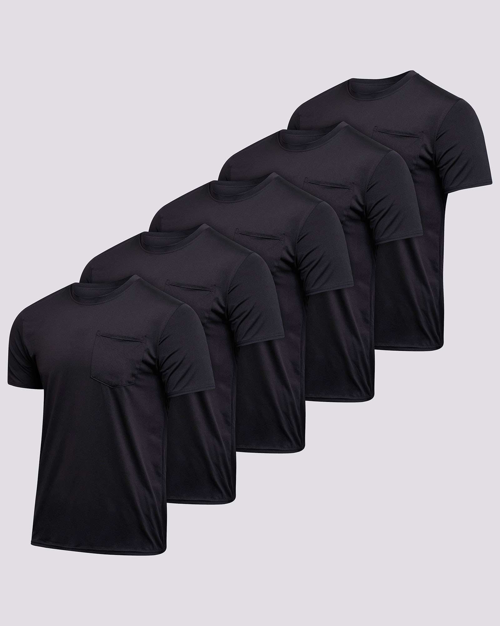 5 Pack: Boys & Girls  Youth Dry-Fit Moisture Wicking Active Athletic Performance Short-Sleeve Pocket T-Shirt